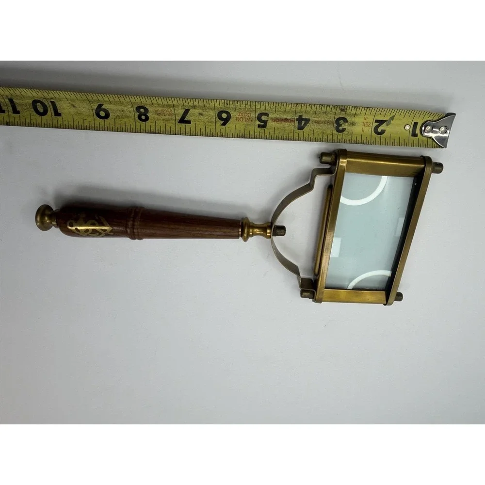 Brass Rectangular Magnifier with Wooden Handle & Nautical Brass Inlay